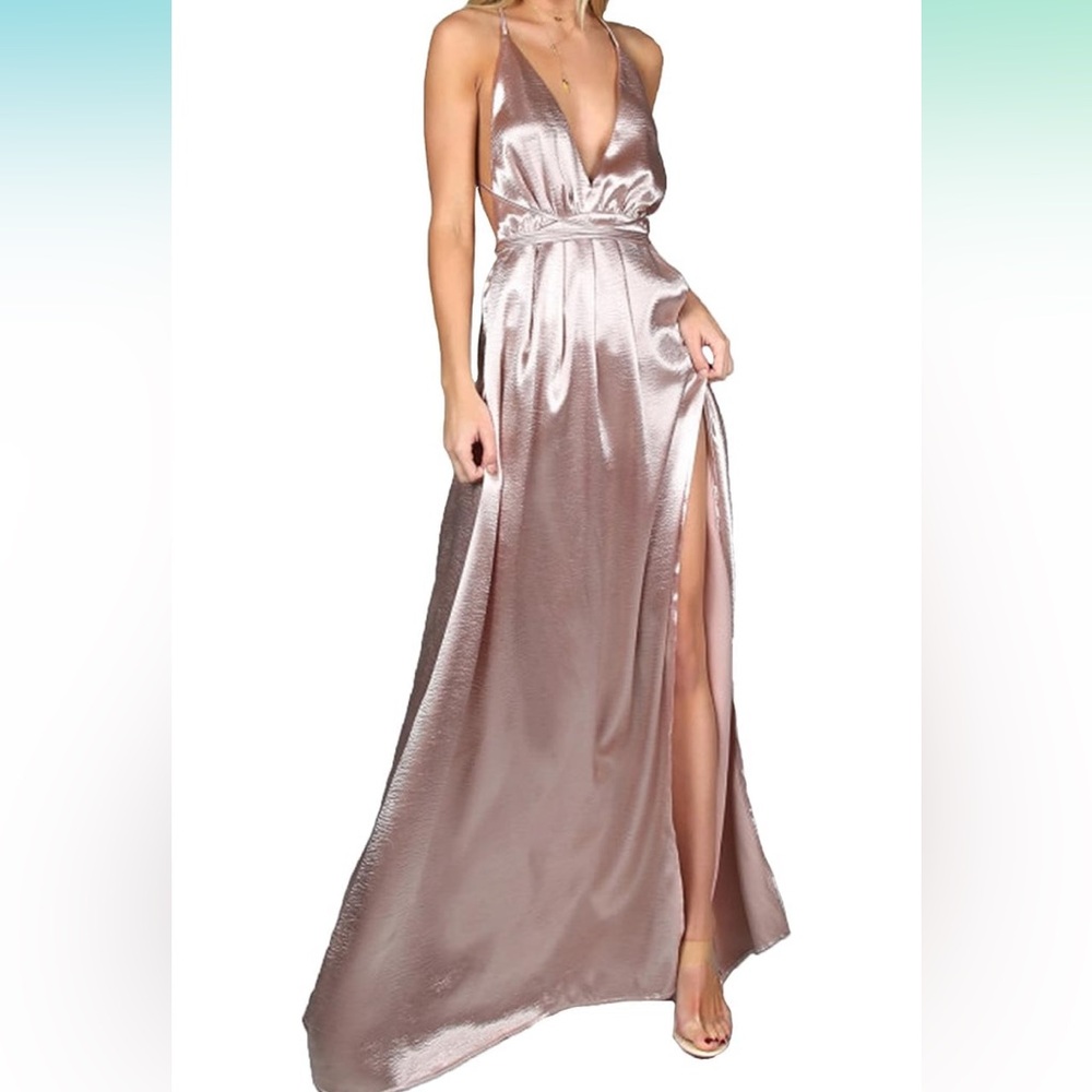 Blush Pink Sexy Satin Deep V-Neck Backless maxi Dress